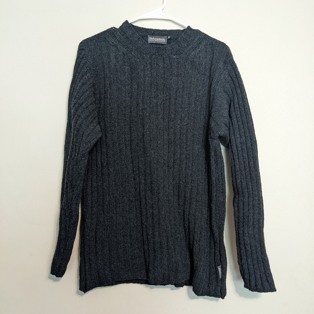Fisherman Out Of Ireland Lambswool Knit Sweater in Charcoal Size Medium
